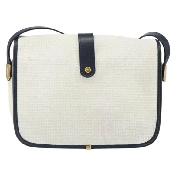 Authentic SAINT LAURENT Shoulder Bag PVC White Gold - Picture 9 of 16